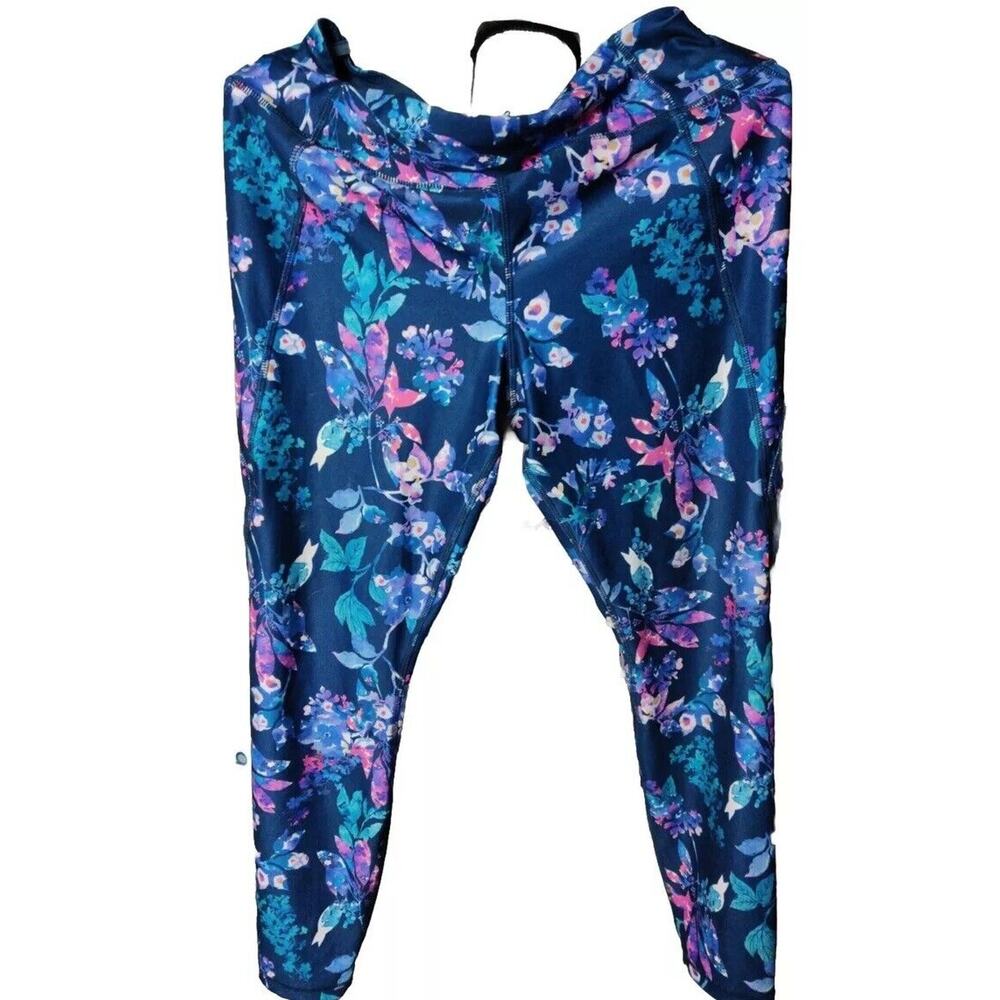 DIP Activewear Gym Leggings Floral 2 Phone Pockets Womens Sz XL Mesh Leg Insert
